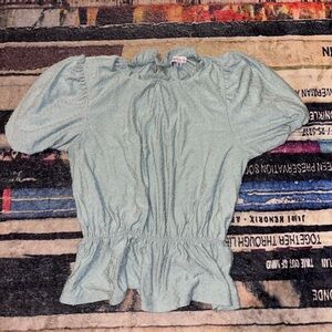 Yuni Los Angeles Light Blue Blouse with Puff Sleeves